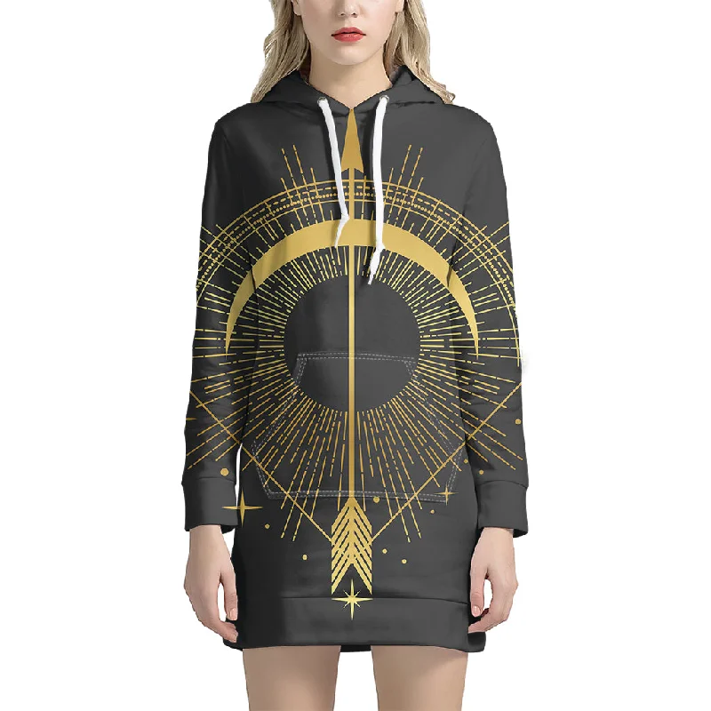 Gold Sagittarius Sign Print Pullover Hoodie Dress