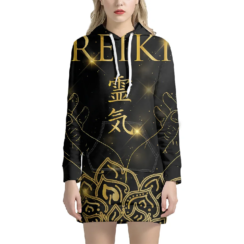 Golden Reiki Print Pullover Hoodie Dress