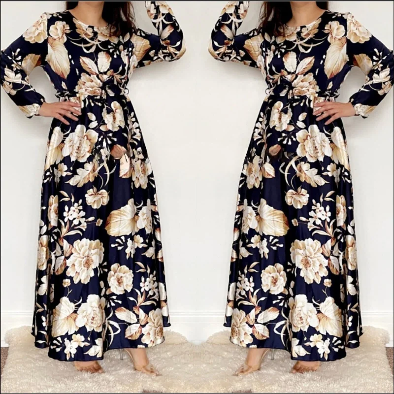 Large Gold Flower Silk Print Dress