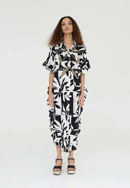 Ruffled printed caftan