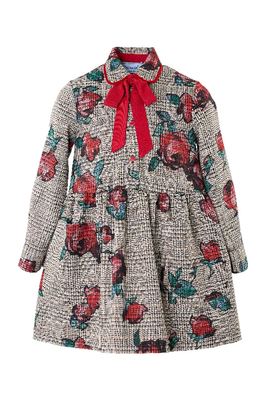 Multicolor Rose-Print Prince of Wales Dress