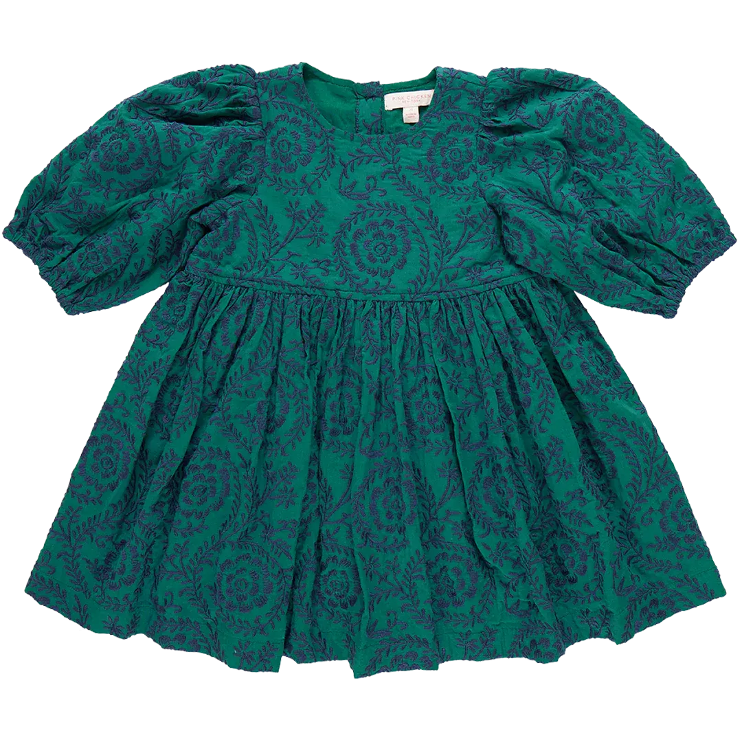 Girls Brooke Dress - Evergreen Blooming Embroidery