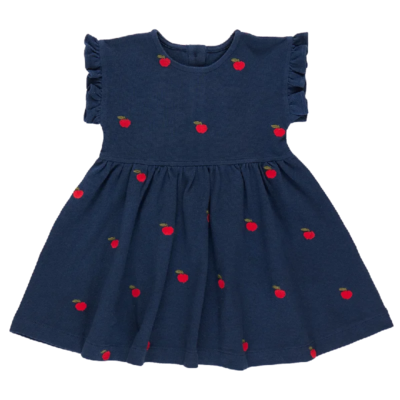 Girls Adaline Ruffle Dress - Apples Embroidery