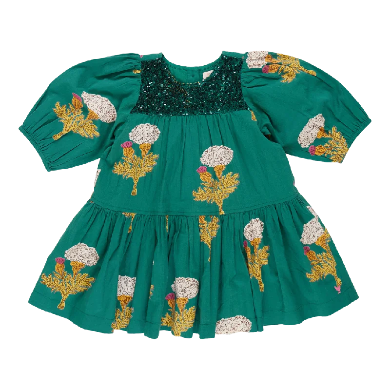 Girls Fiona Dress - Emerald Marigold