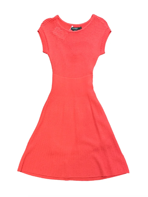 Ralph Lauren Crocheted Lined Sweater Dress Coral /M