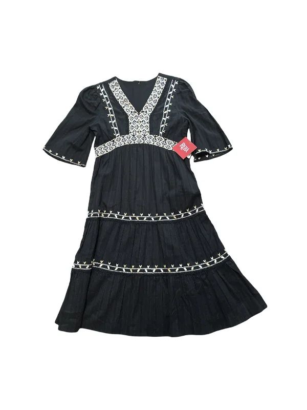 Reba Black Dress w/ Brown & White Pattern