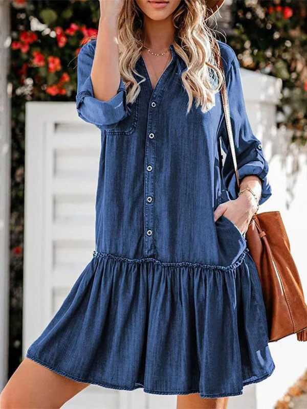 Ruffle Hem Shirt Denim Dress