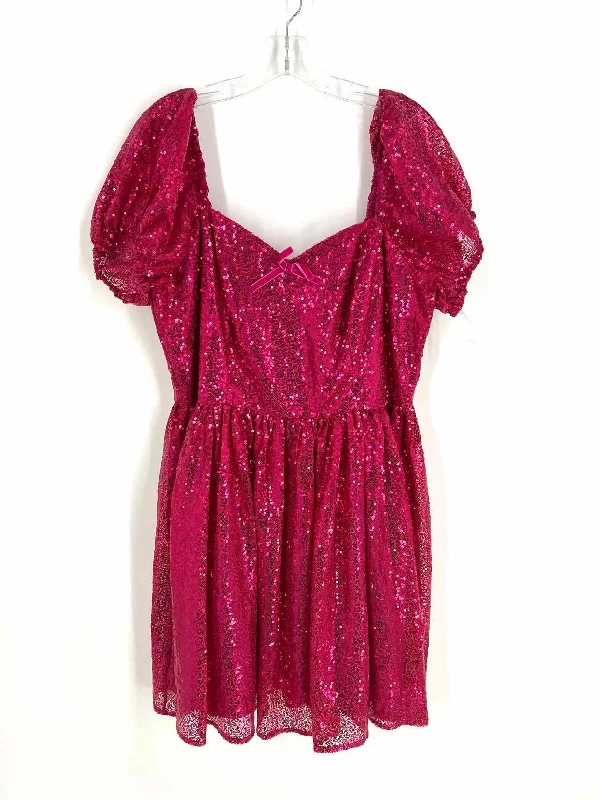 Size 16 Hot Pink Puff Sleeve Sequin NEW Dresses Dress