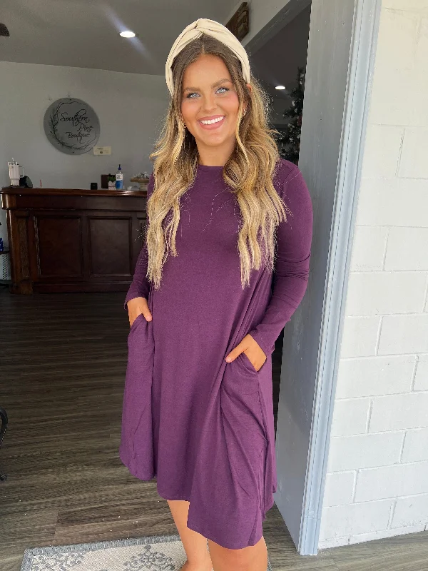 Deep purple long sleeve tshirt dress