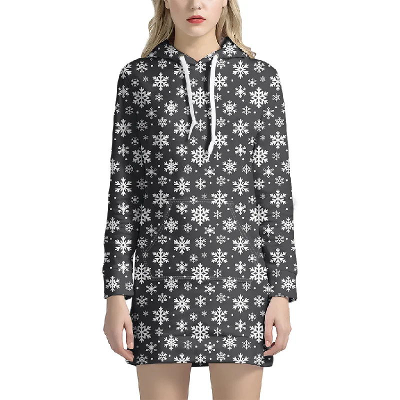 White And Grey Snowflake Pattern Print Pullover Hoodie Dress