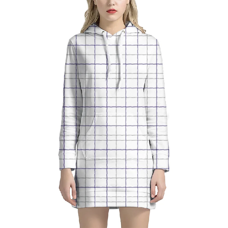 White Grey And Purple Tattersall Print Pullover Hoodie Dress