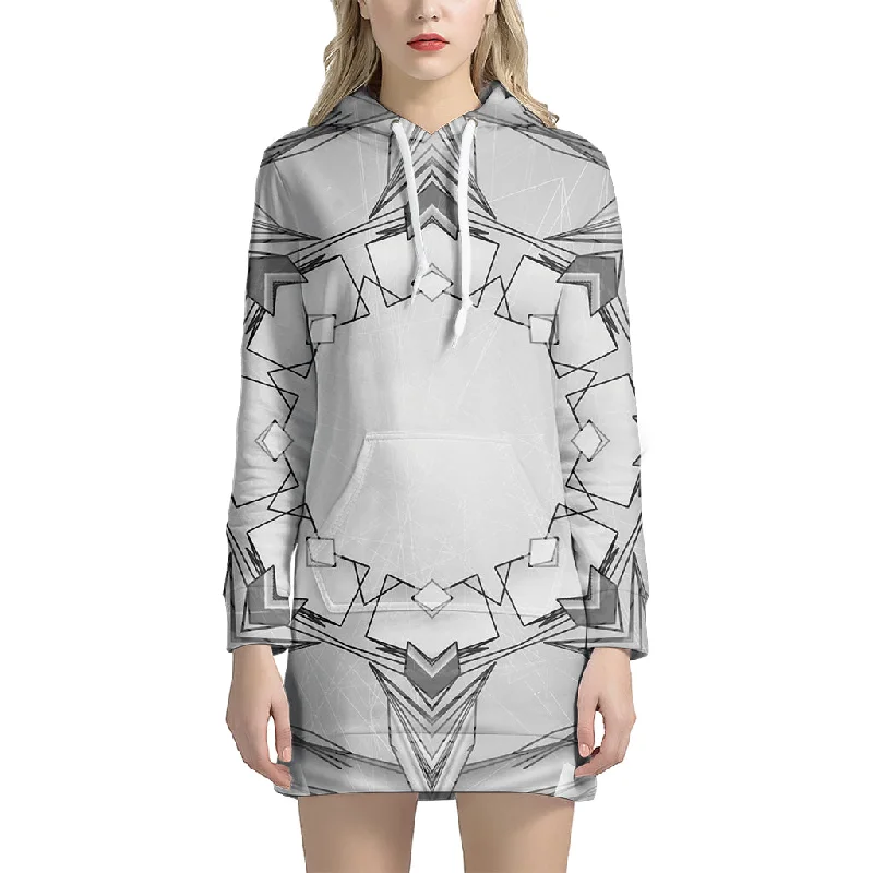 White Kaleidoscope Print Pullover Hoodie Dress