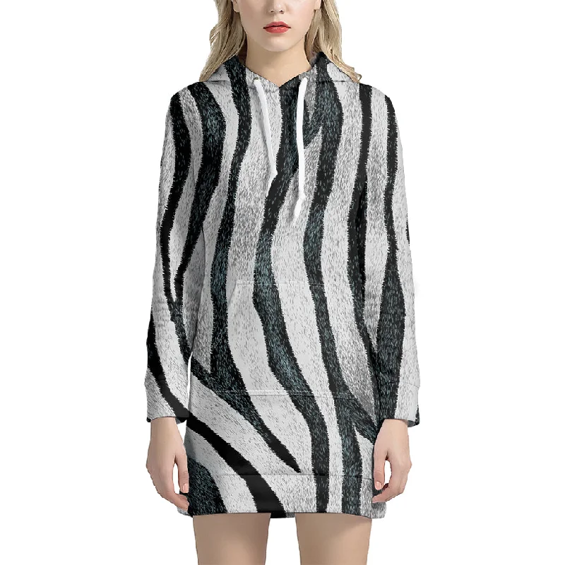 White Tiger Stripe Pattern Print Pullover Hoodie Dress