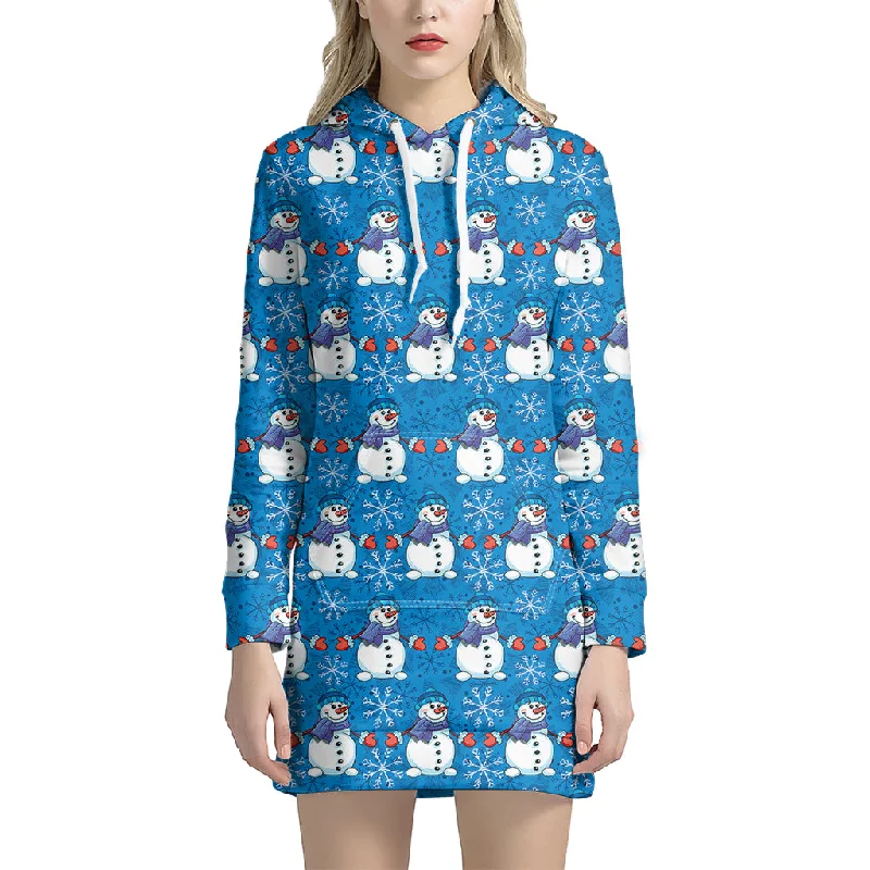 Winter Snowman Pattern Print Pullover Hoodie Dress