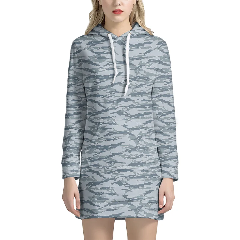 Winter Tiger Stripe Camo Pattern Print Pullover Hoodie Dress