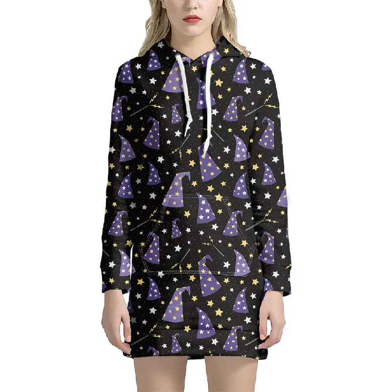 Wizard Hat Pattern Print Pullover Hoodie Dress