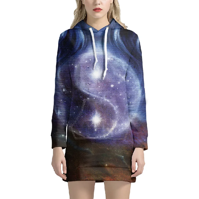 Woman Space Yin Yang Painting Print Pullover Hoodie Dress