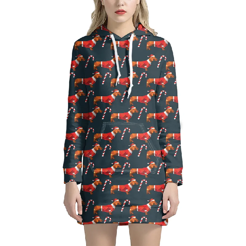 Xmas Dachshund Pattern Print Pullover Hoodie Dress