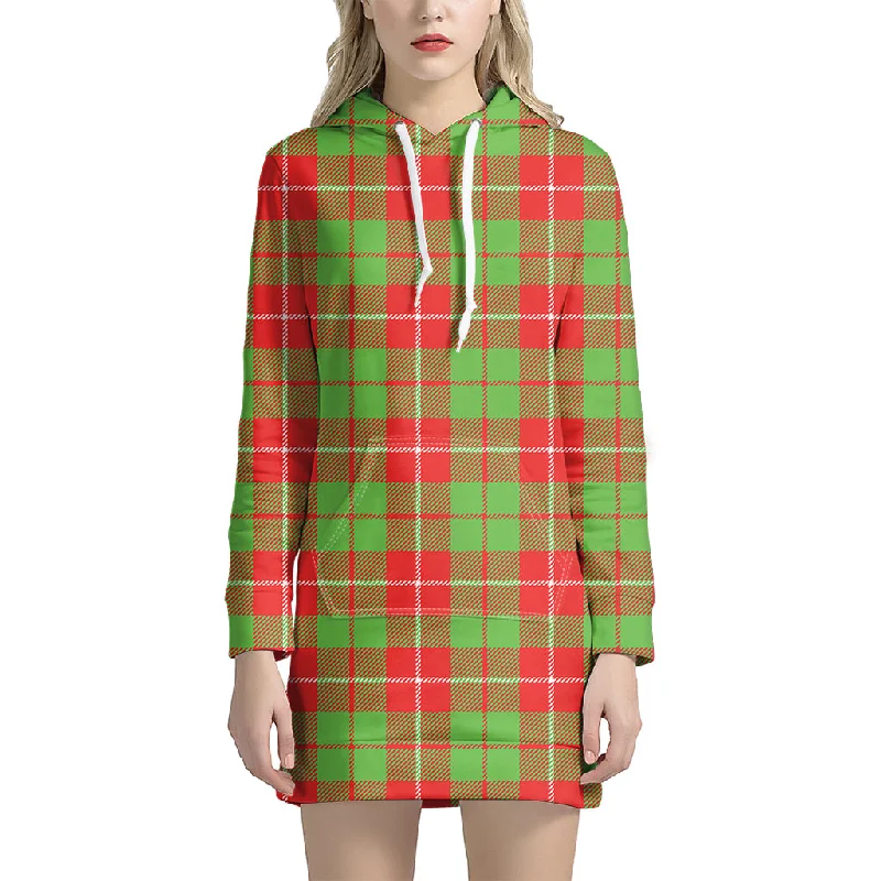 Xmas Plaid Pattern Print Pullover Hoodie Dress