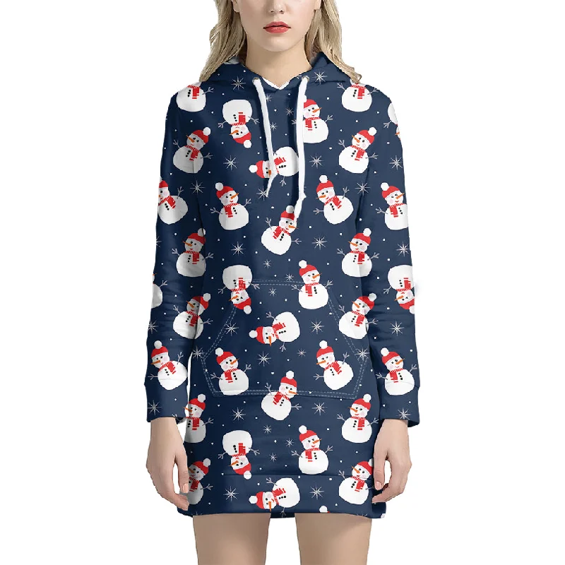 Xmas Snowman Pattern Print Pullover Hoodie Dress