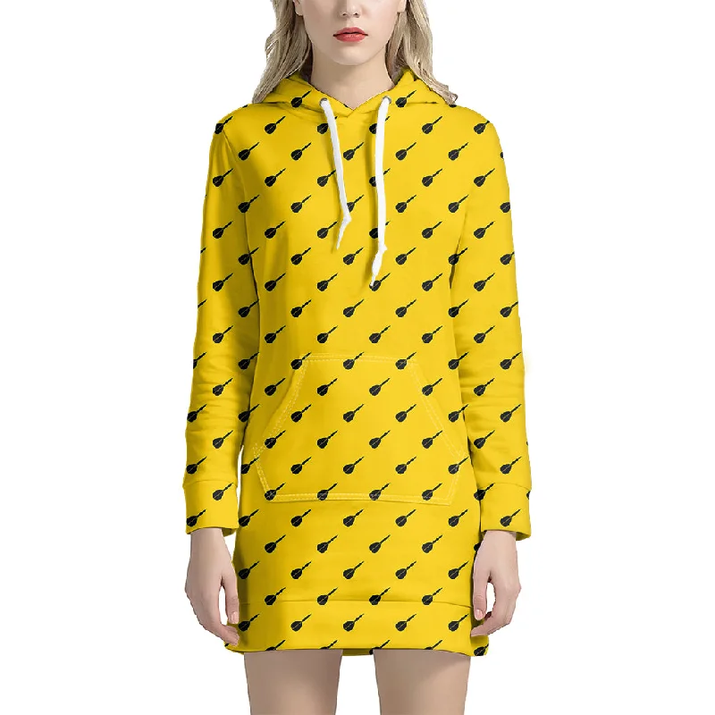 Yellow And Black Dart Pattern Print Pullover Hoodie Dress