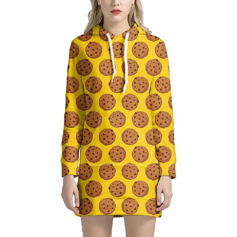 Yellow Cookie Pattern Print Pullover Hoodie Dress