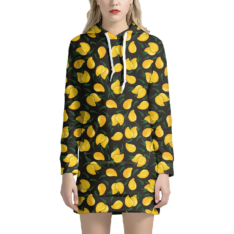 Yellow Mango Fruit Pattern Print Pullover Hoodie Dress