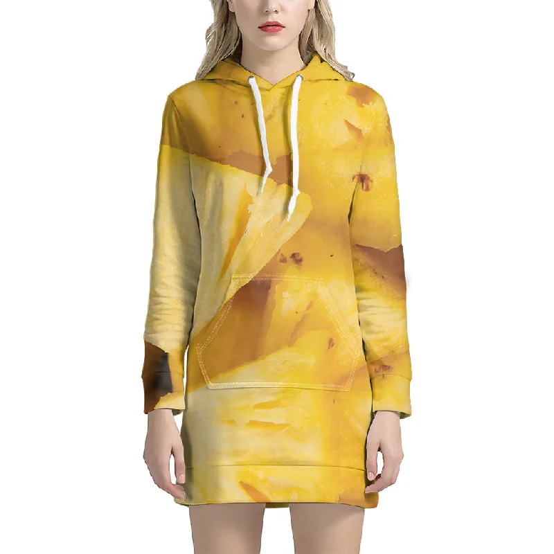 Yellow Pineapple Pieces Print Pullover Hoodie Dress