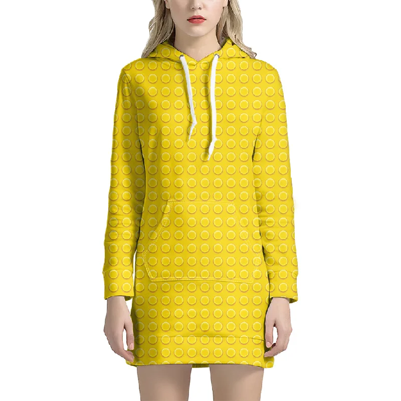 Yellow Plastic Building Blocks Print Pullover Hoodie Dress