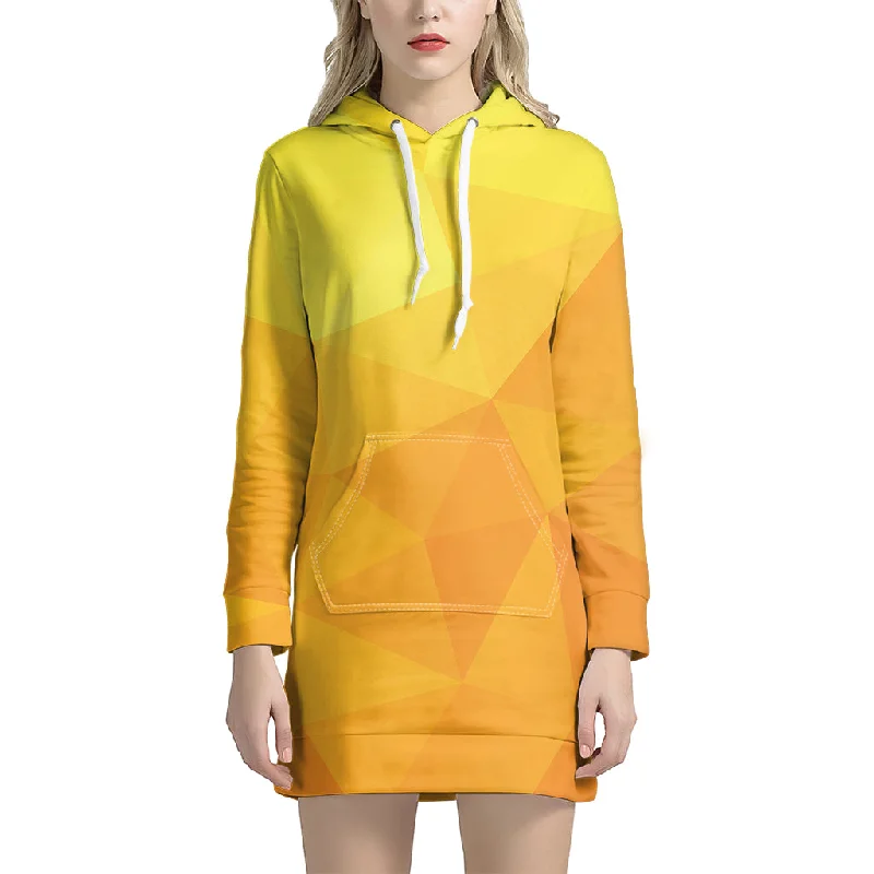 Yellow Polygonal Geometric Print Pullover Hoodie Dress