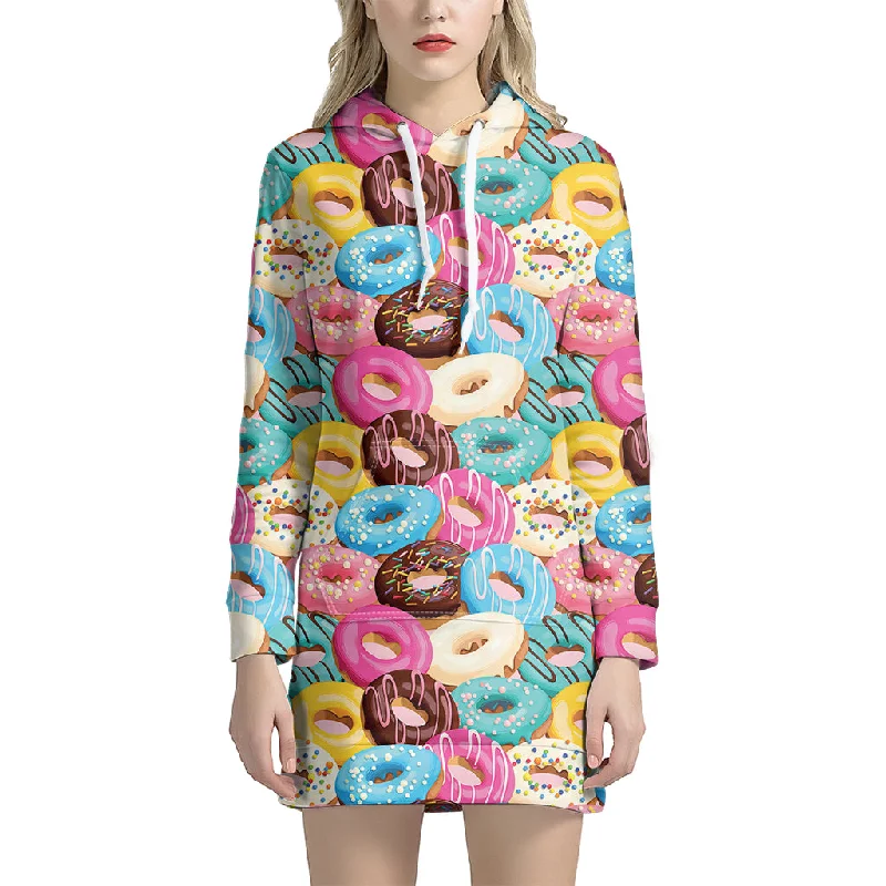 Yummy Donut Pattern Print Pullover Hoodie Dress