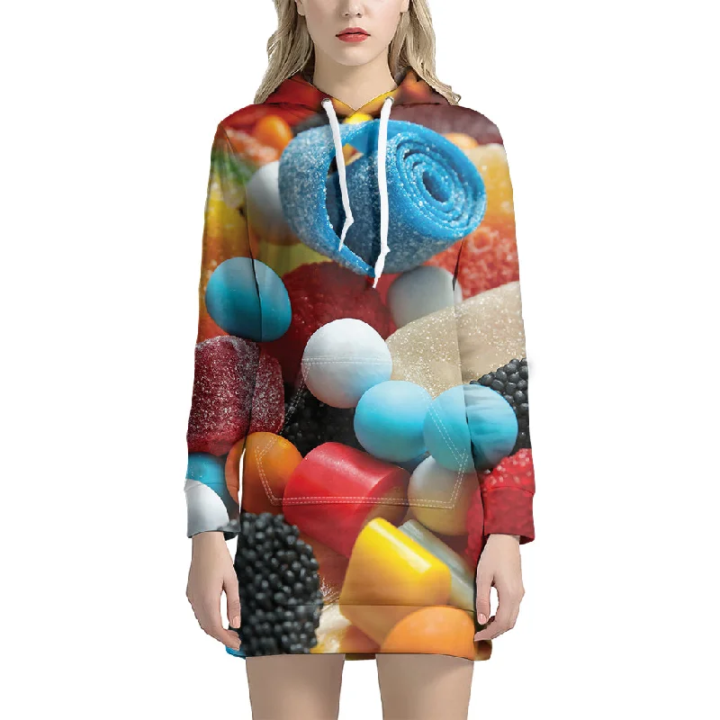 Yummy Gummy Print Pullover Hoodie Dress