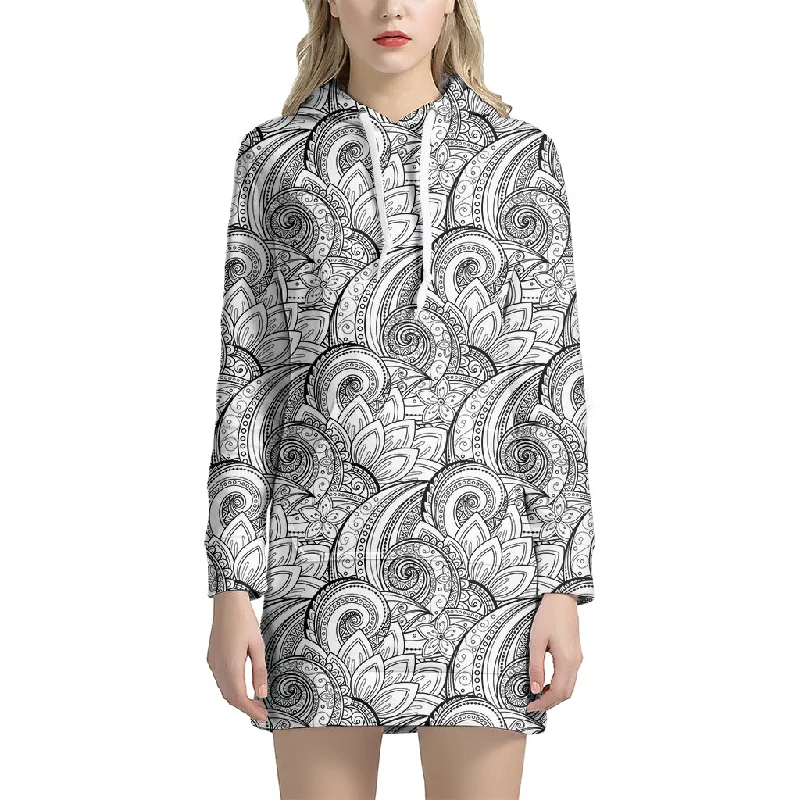 Zentangle Flower Pattern Print Pullover Hoodie Dress