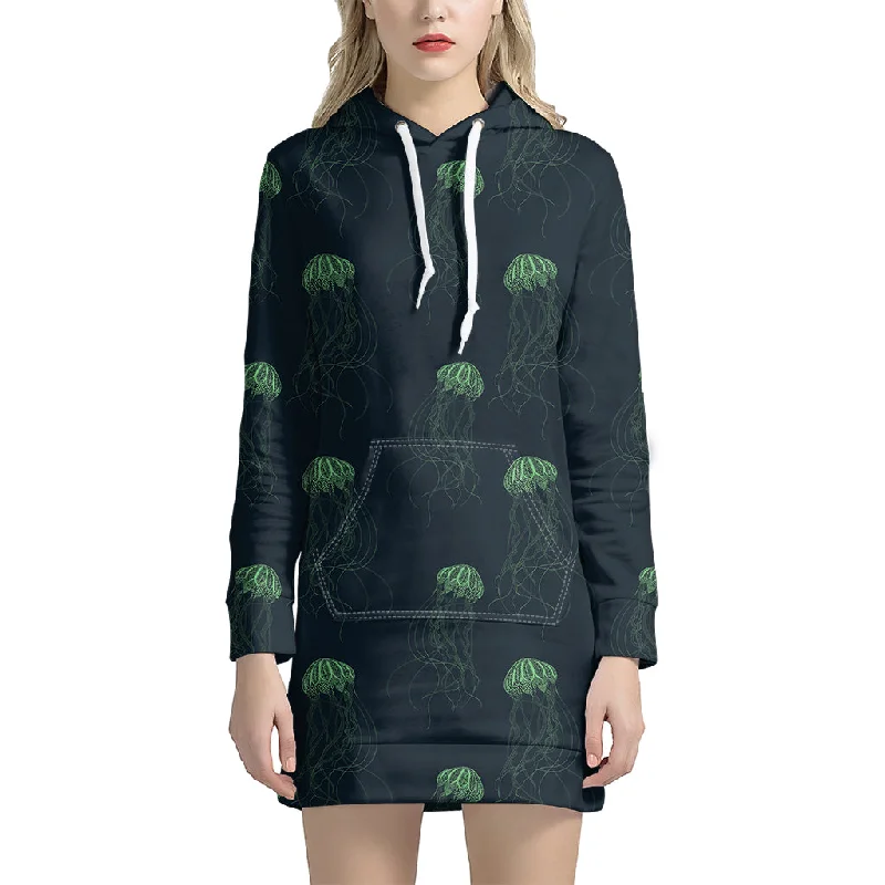 Zentangle Jellyfish Pattern Print Pullover Hoodie Dress