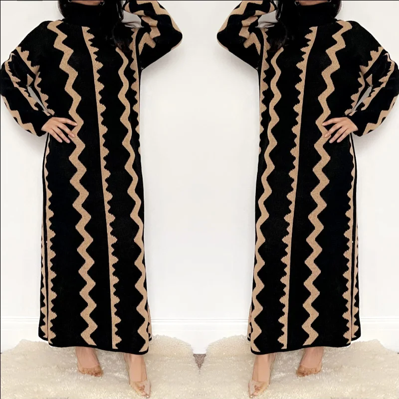 Zig Zag Roll Neck Knit Dress