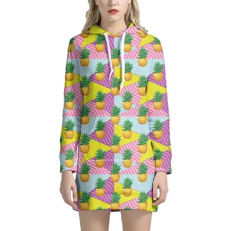 Zigzag Pineapple Pattern Print Pullover Hoodie Dress