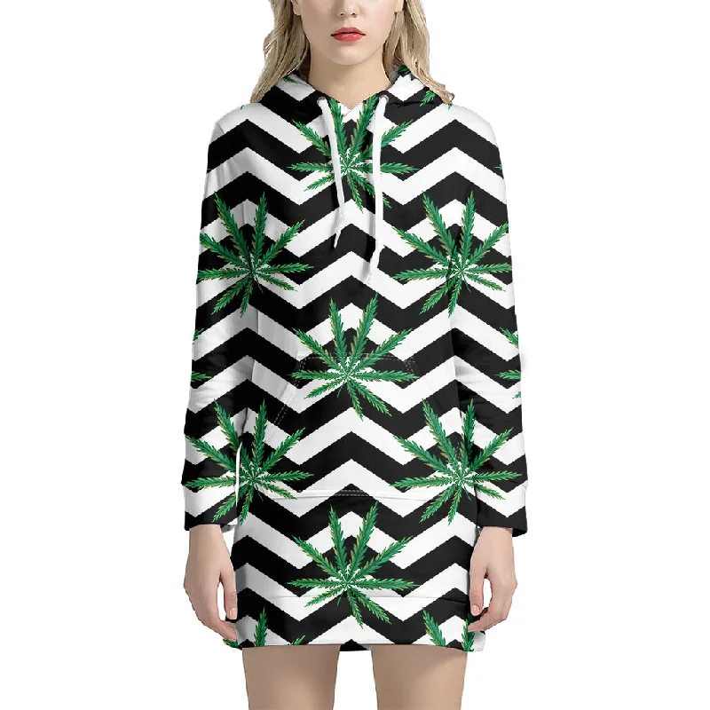 Zigzag Weed Pattern Print Pullover Hoodie Dress