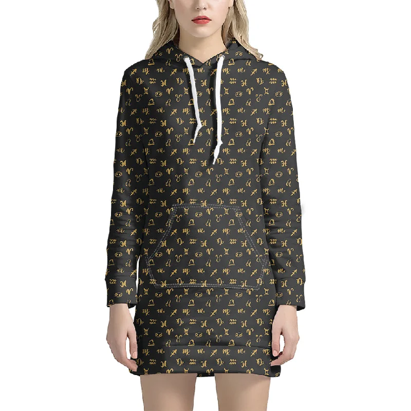 Zodiac Astrological Signs Pattern Print Pullover Hoodie Dress