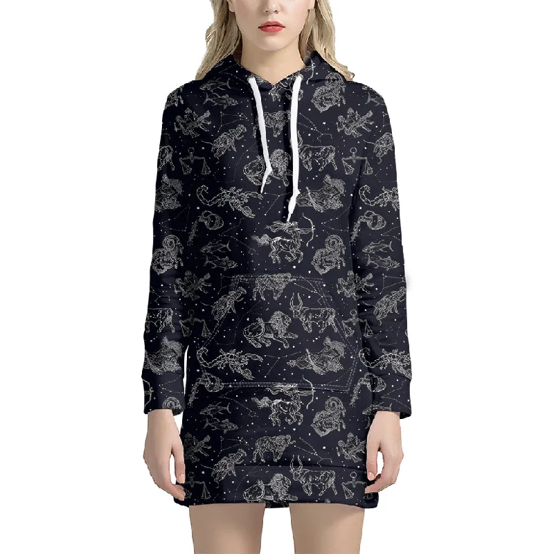 Zodiac Constellation Pattern Print Pullover Hoodie Dress