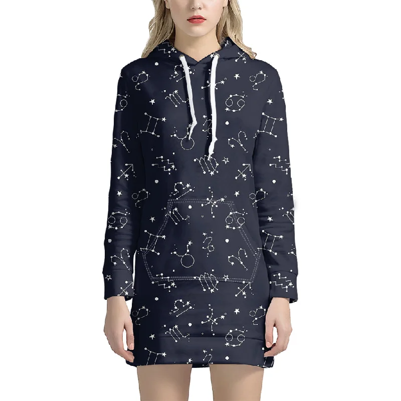 Zodiac Star Signs Pattern Print Pullover Hoodie Dress