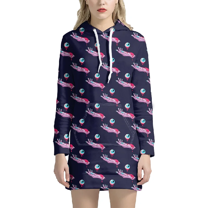 Zombie Eyeball Pattern Print Pullover Hoodie Dress