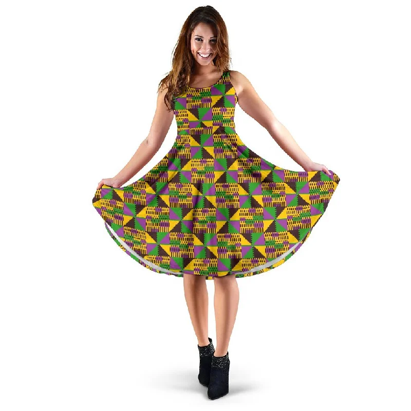 African Kente Pattern Print Dress