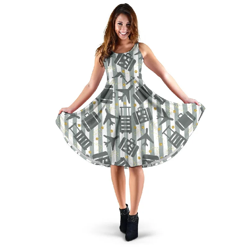 Airplane Luggage Pattern Print Dress