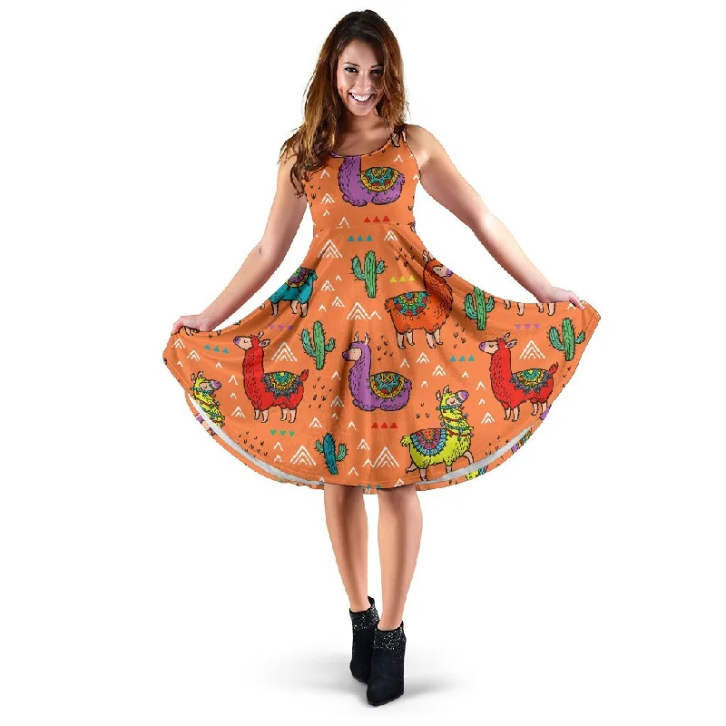 Alpaca Cactus Pattern Print Dress