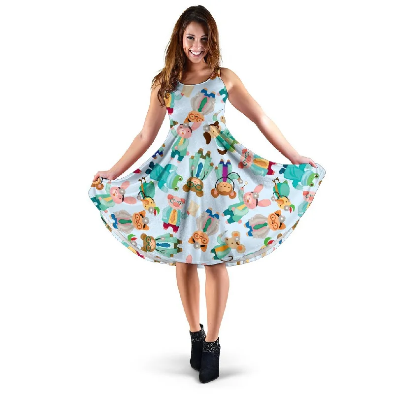 Animal Nurse Pattern Print Dress