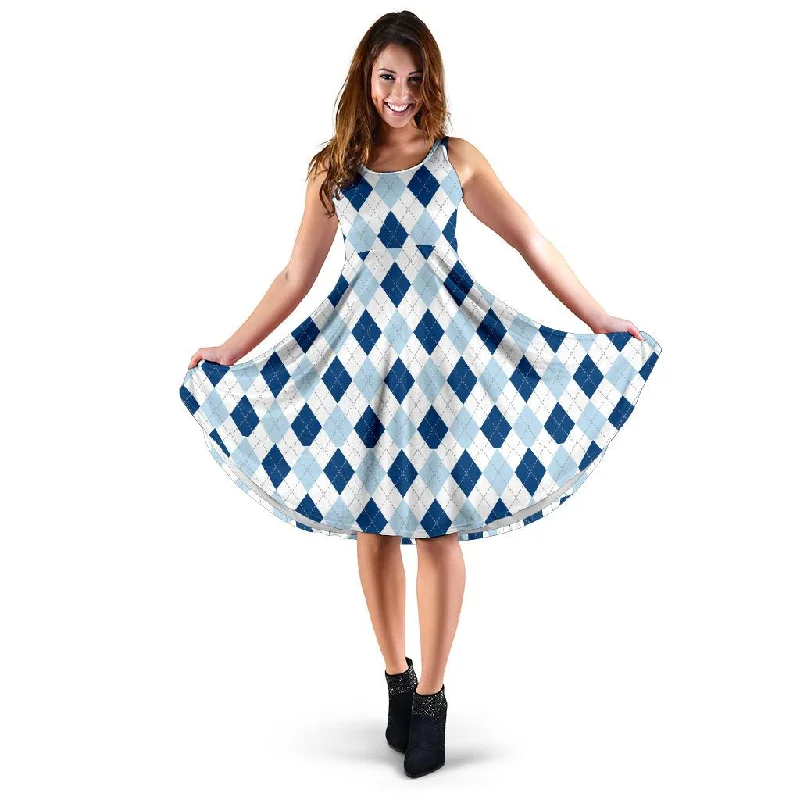 Argyle Blue Pattern Print Dress