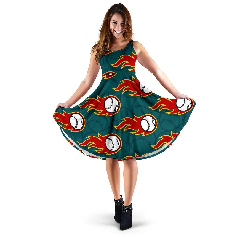 Baseball Fire Pattern Print Dress