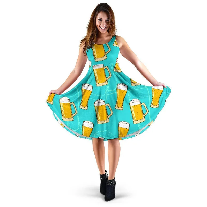 Beer Blue Pattern Print Dress