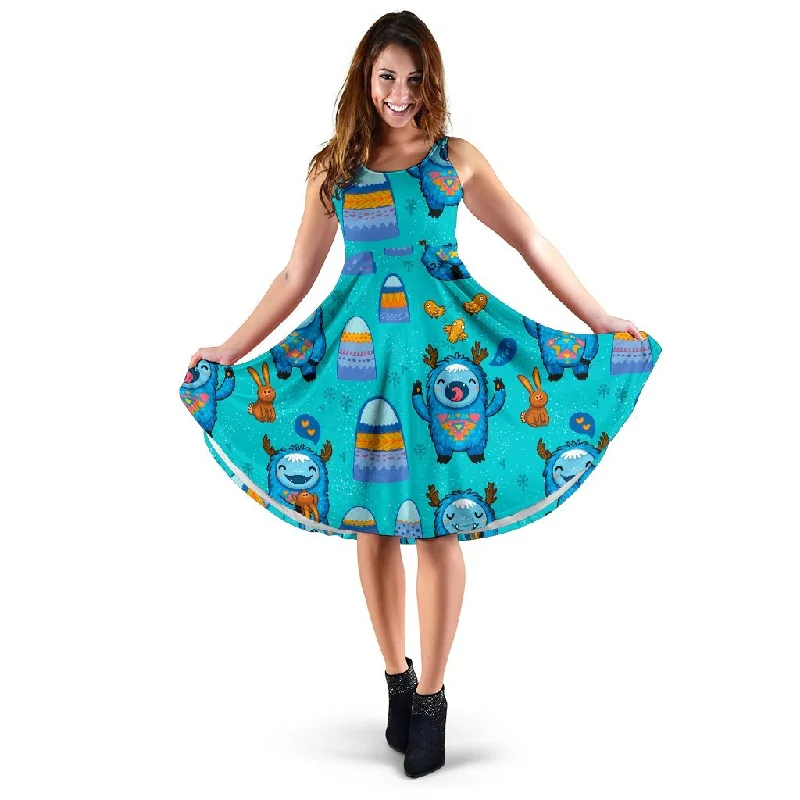 Blue Bigfoot Pattern Print Dress