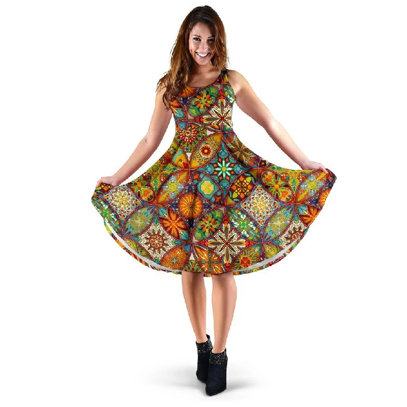 Bohemian Patchwork Print Pattern Dress